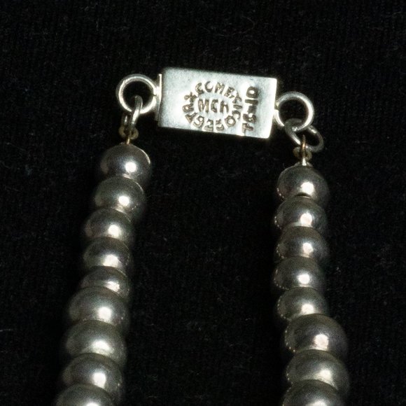 Vintage TAXCO MEXICO Sterling Silver BEADED NECKLACE Navajo Pearls HEAVY 32"Long - Picture 5 of 5